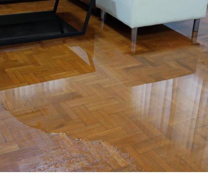 interior wood floor partially submerged in water